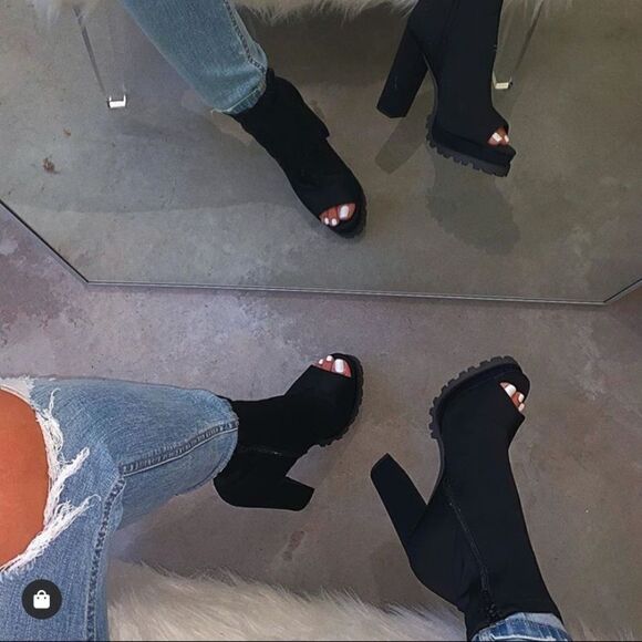 Shoes - Restocked ARIANA LUGSOLE BLACK OPEN TOE BOOTIES